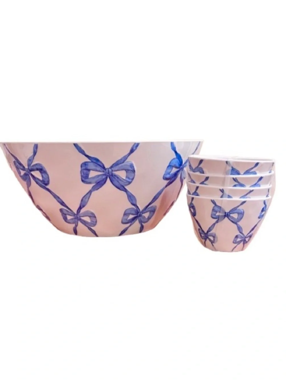 🆕-Shabby Chic- Blue Bow Coquette Melamine 5-Piece Bowl Set.